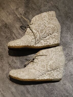 Clarks Ivory Lace Wedge Ankle Boots